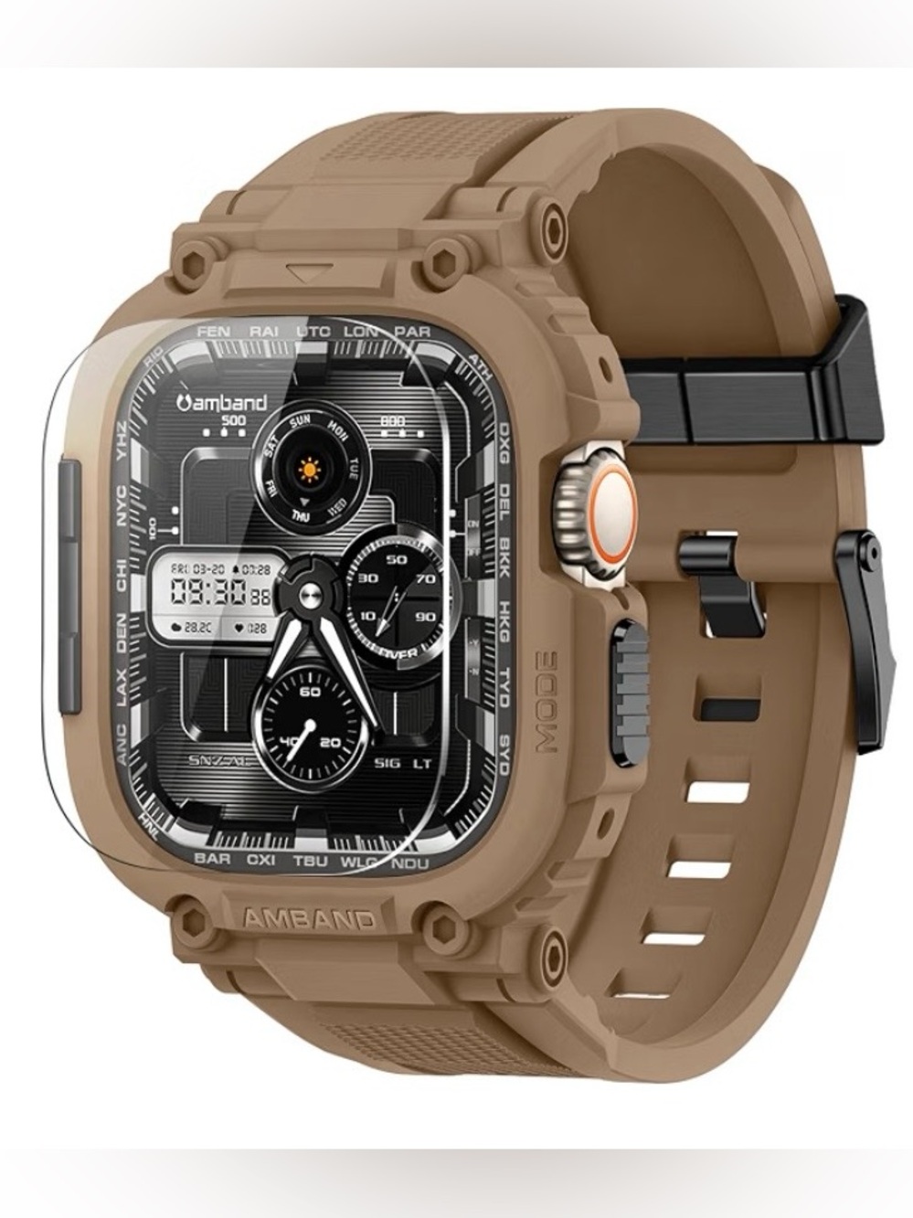 🆕 amBand M1 Sport iWatch Case TPU Band Screen Protector Desert Tan 49mm SWAT